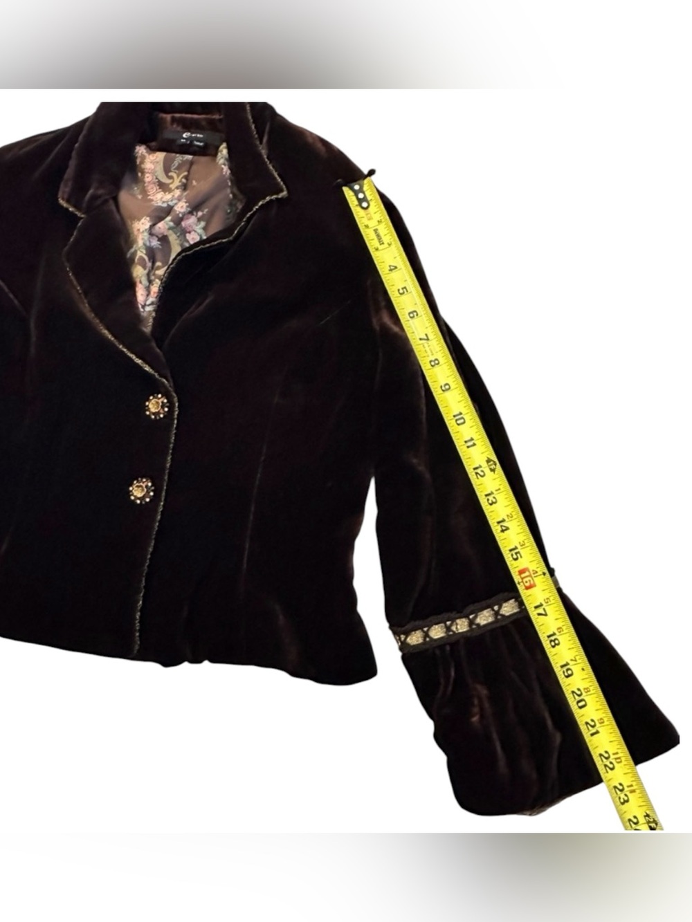 E by ECI Vintage Y2K Brown Velvet Blazer Jacket Silk Blend Jeweled Buttons Large - Picture 9 of 10